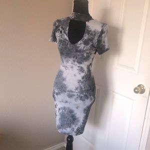 Fashion Black white and grey tie dye dress